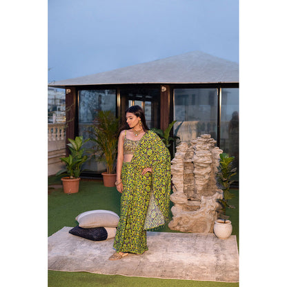 MEHAK MURPANA Green Choli with Draped Saree with Stitched Blouse