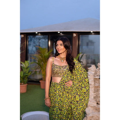 MEHAK MURPANA Green Choli with Draped Saree with Stitched Blouse