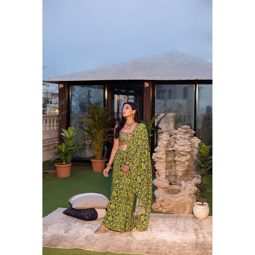 MEHAK MURPANA Green Choli with Draped Saree with Stitched Blouse