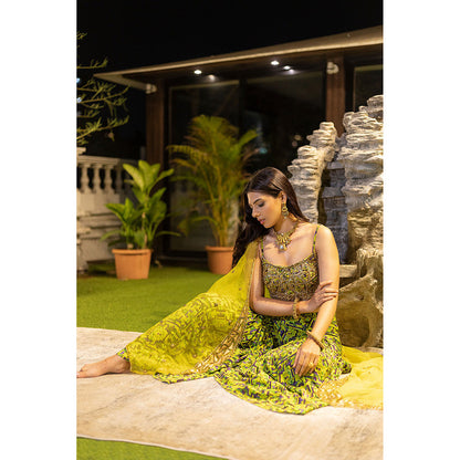 MEHAK MURPANA Green Buster Sharara with Organza Cape (Set of 3)