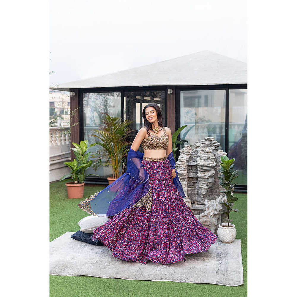 MEHAK MURPANA Multi Choli Lehenga Organza Dupatta (Set of 3)