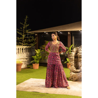 MEHAK MURPANA Pink Short Kurta with Sharara (Set of 2)