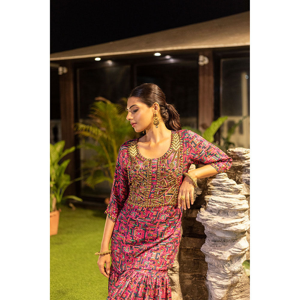 MEHAK MURPANA Pink Short Kurta with Sharara (Set of 2)