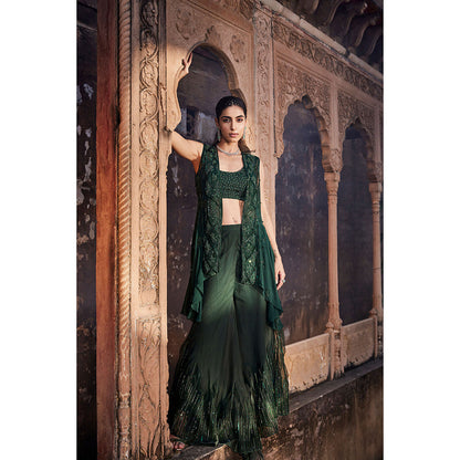 MEHAK MURPANA Green Jacket and Palazzo with Buster (Set of 3)