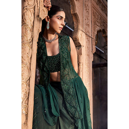 MEHAK MURPANA Green Jacket and Palazzo with Buster (Set of 3)