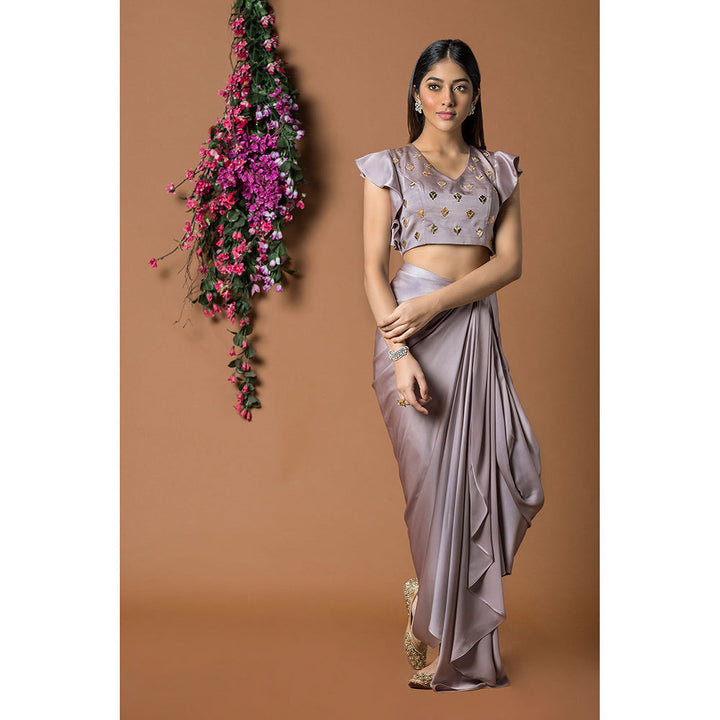 MEHAK MURPANA Coffee Crop Top and Draped Skirt (Set of 2)