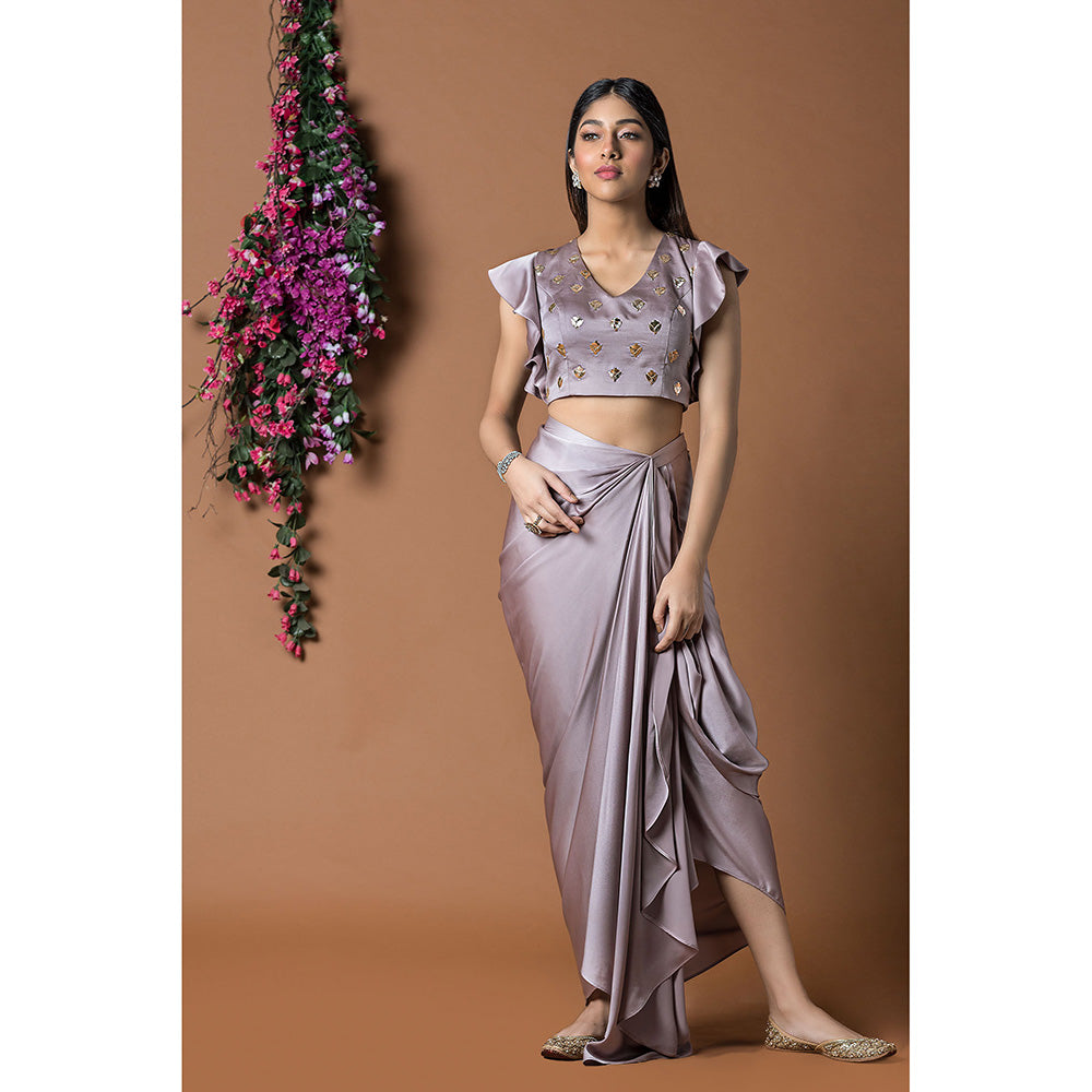 MEHAK MURPANA Coffee Crop Top and Draped Skirt (Set of 2)