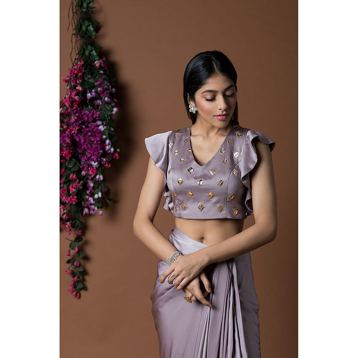 MEHAK MURPANA Coffee Crop Top and Draped Skirt (Set of 2)