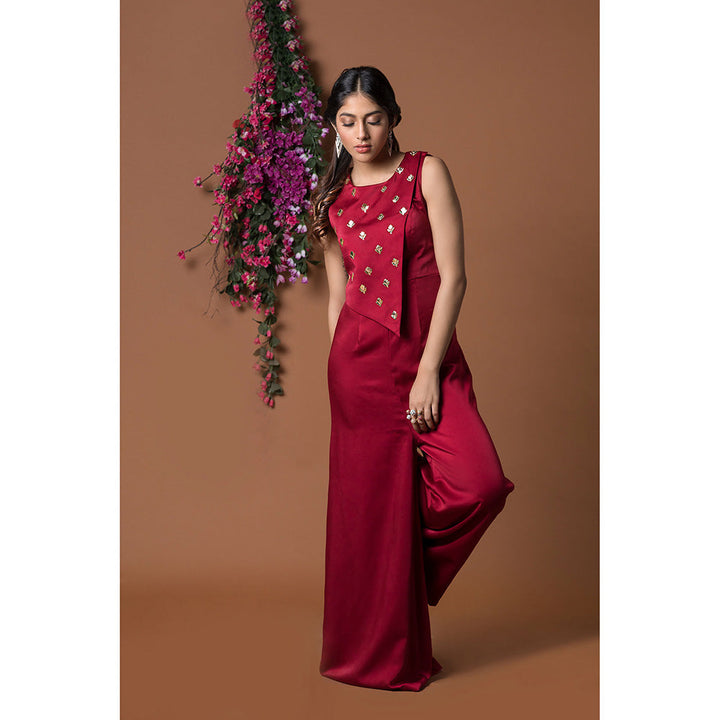 MEHAK MURPANA Red Embroidered Jumpsuit