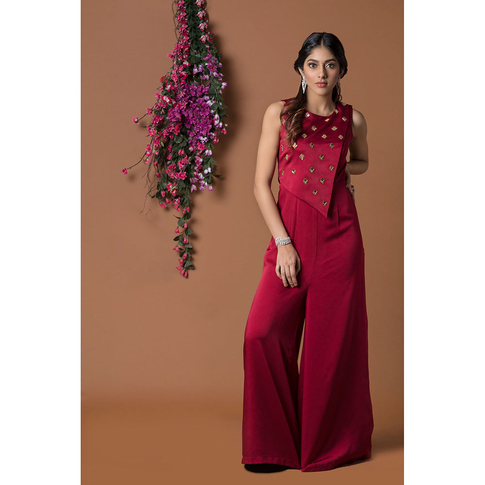 MEHAK MURPANA Red Embroidered Jumpsuit