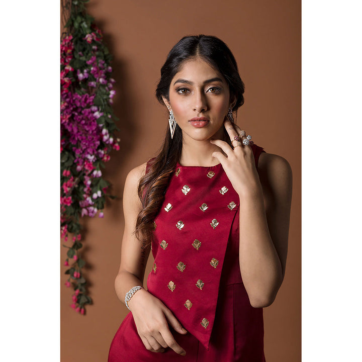 MEHAK MURPANA Red Embroidered Jumpsuit