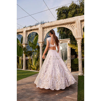 MEHAK MURPANA Baby Pink Mirror Embroidered Choli Lehenga and Dupatta (Set of 3)