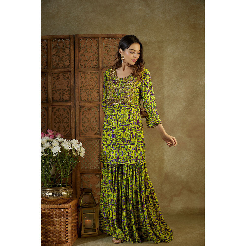 MEHAK MURPANA Pink Printed Embroidered Short Kurta and Sharara (Set of 2)