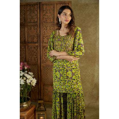 MEHAK MURPANA Pink Printed Embroidered Short Kurta and Sharara (Set of 2)