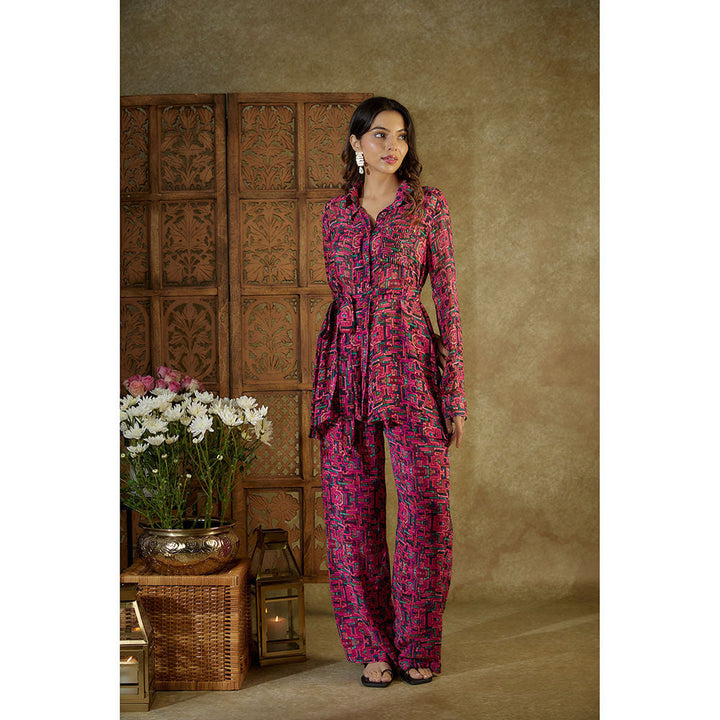 MEHAK MURPANA Pink Printed Co-Ord with Embroidery (Set of 3)