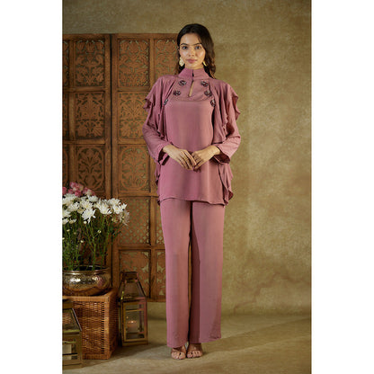 MEHAK MURPANA Rose Pink Ruffle Co-Ord with Embroidery (Set of 2)