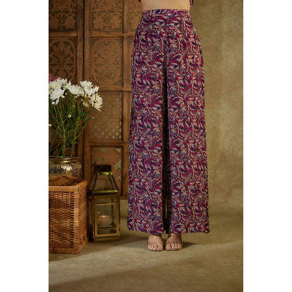 MEHAK MURPANA Purple Printed Embroidered Long Kurta and Pants (Set of 2)