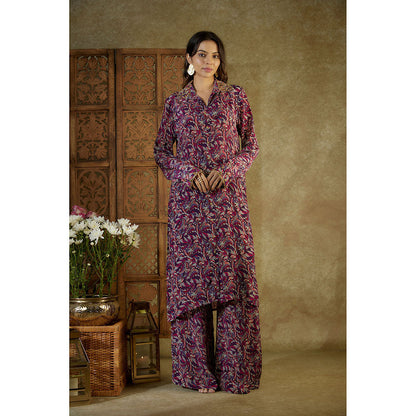 MEHAK MURPANA Purple Printed Embroidered Long Kurta and Pants (Set of 2)
