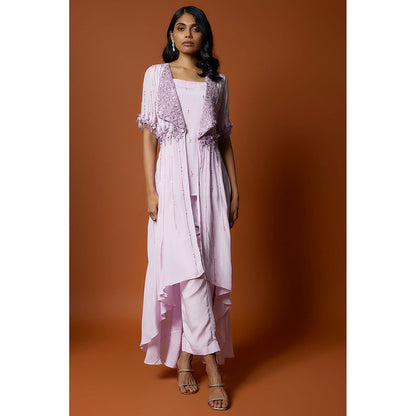 MEHAK MURPANA Lavender Embroidered Jacket With Top And Pant (Set of 3)