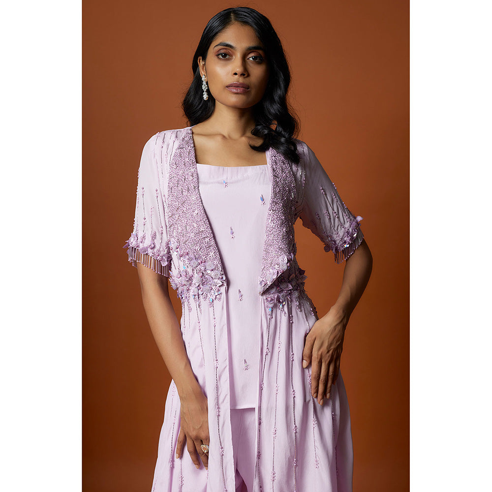 MEHAK MURPANA Lavender Embroidered Jacket With Top And Pant (Set of 3)