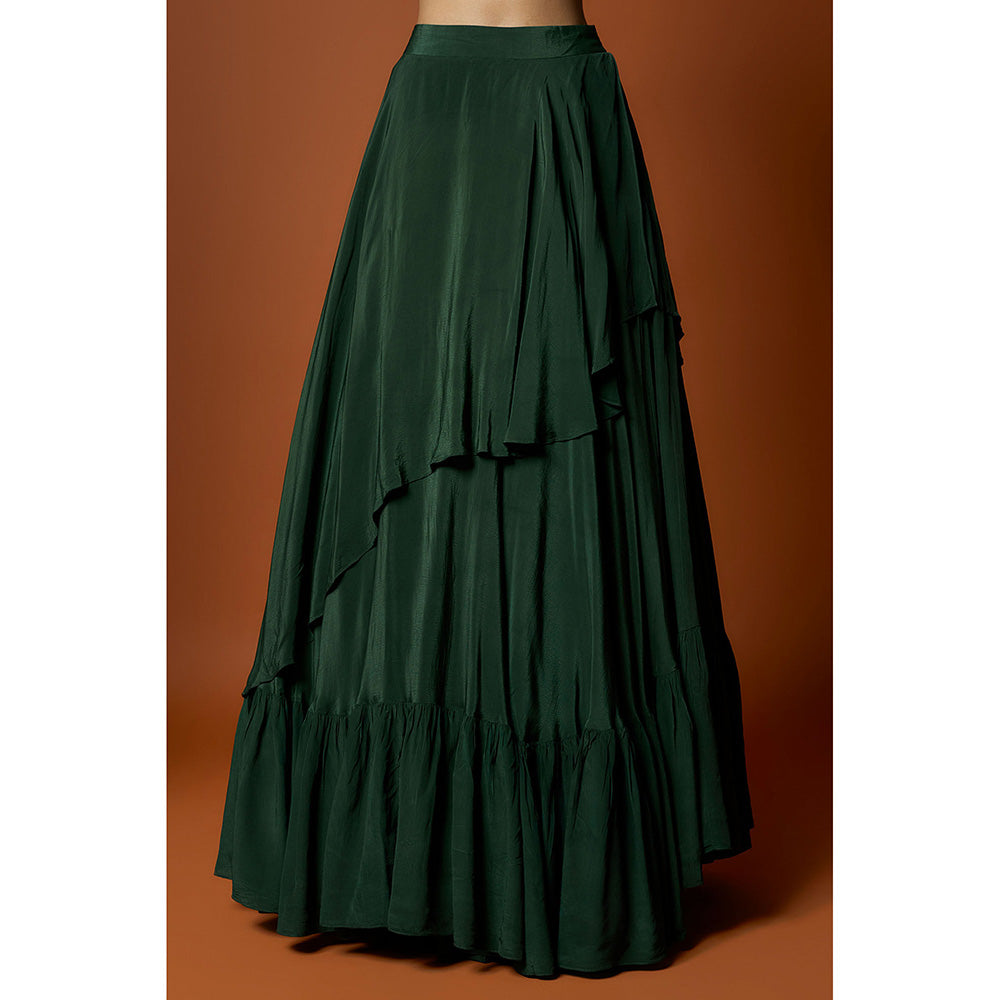 MEHAK MURPANA Forest Green Embroidered Lehenga with Stitched Blouse And Dupatta (Set of 3)