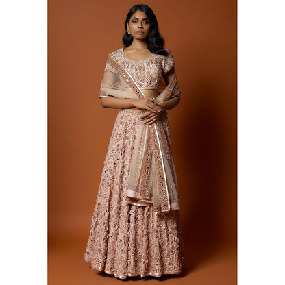 MEHAK MURPANA Pink Embroidered Lehenga with Stitched Blouse And Dupatta (Set of 3)