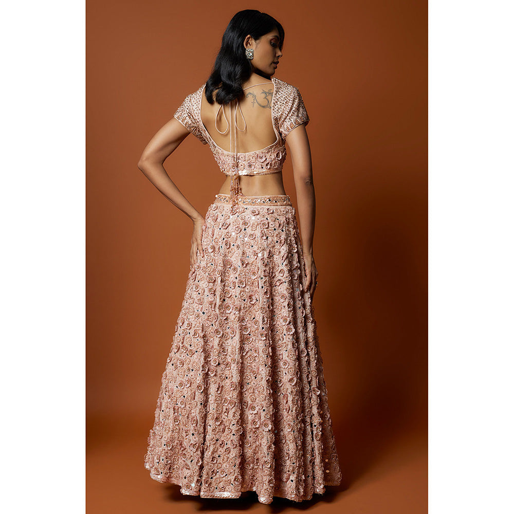 MEHAK MURPANA Pink Embroidered Lehenga with Stitched Blouse And Dupatta (Set of 3)