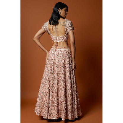 MEHAK MURPANA Pink Embroidered Lehenga with Stitched Blouse And Dupatta (Set of 3)