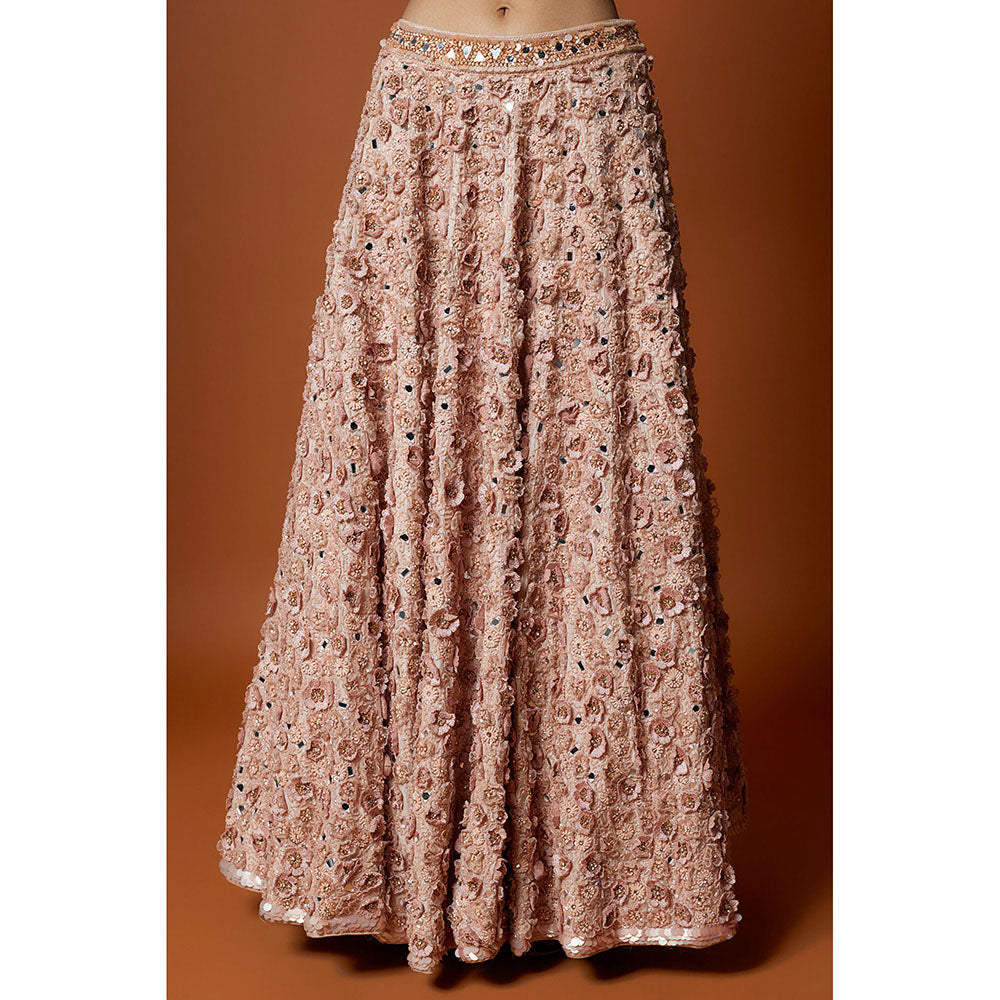 MEHAK MURPANA Pink Embroidered Lehenga with Stitched Blouse And Dupatta (Set of 3)