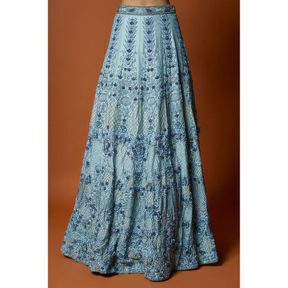 MEHAK MURPANA Sky Blue Embroidered Lehenga with Stitched Blouse And Dupatta (Set of 3)