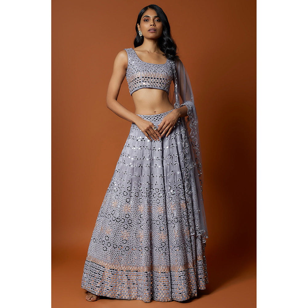 MEHAK MURPANA Lavender mirror Lehenga with Stitched Blouse And Dupatta (Set of 3)
