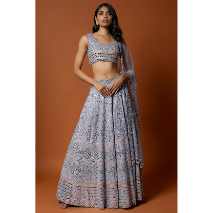 MEHAK MURPANA Lavender mirror Lehenga with Stitched Blouse And Dupatta (Set of 3)