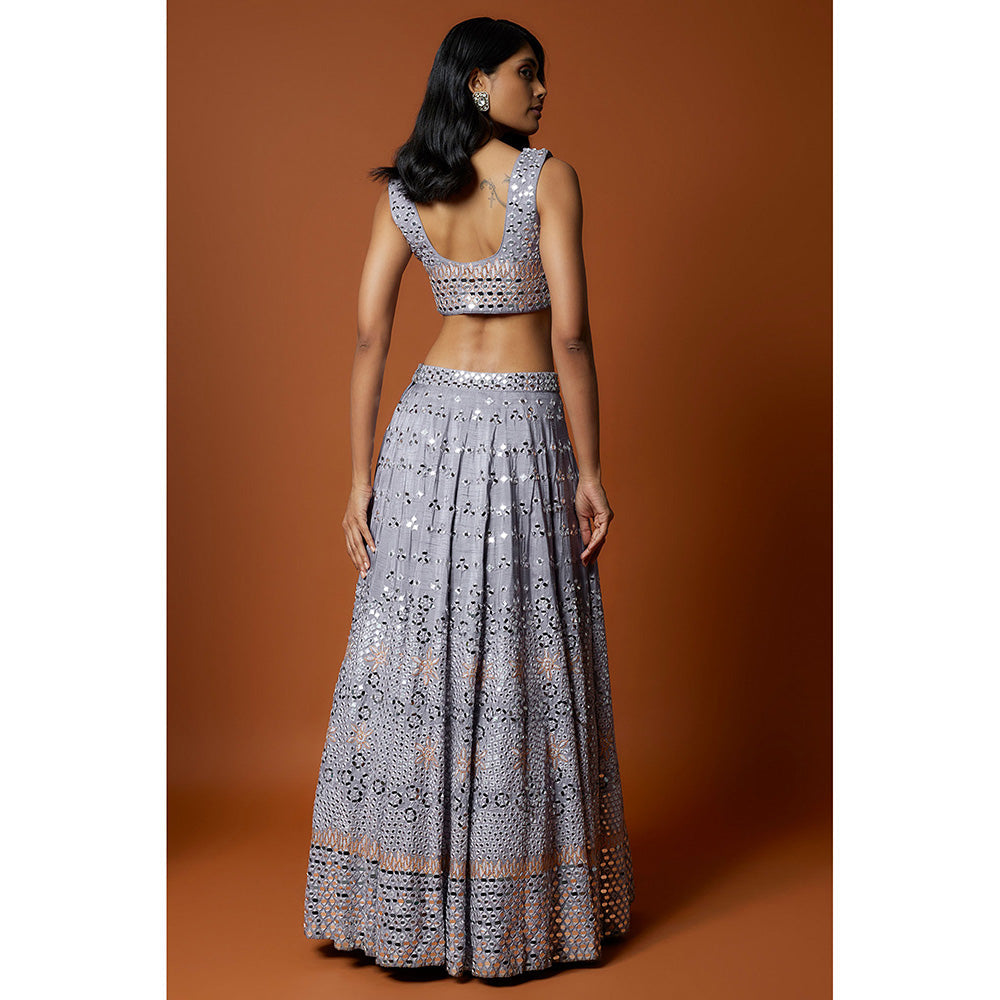 MEHAK MURPANA Lavender mirror Lehenga with Stitched Blouse And Dupatta (Set of 3)