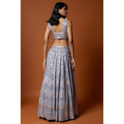 MEHAK MURPANA Lavender mirror Lehenga with Stitched Blouse And Dupatta (Set of 3)