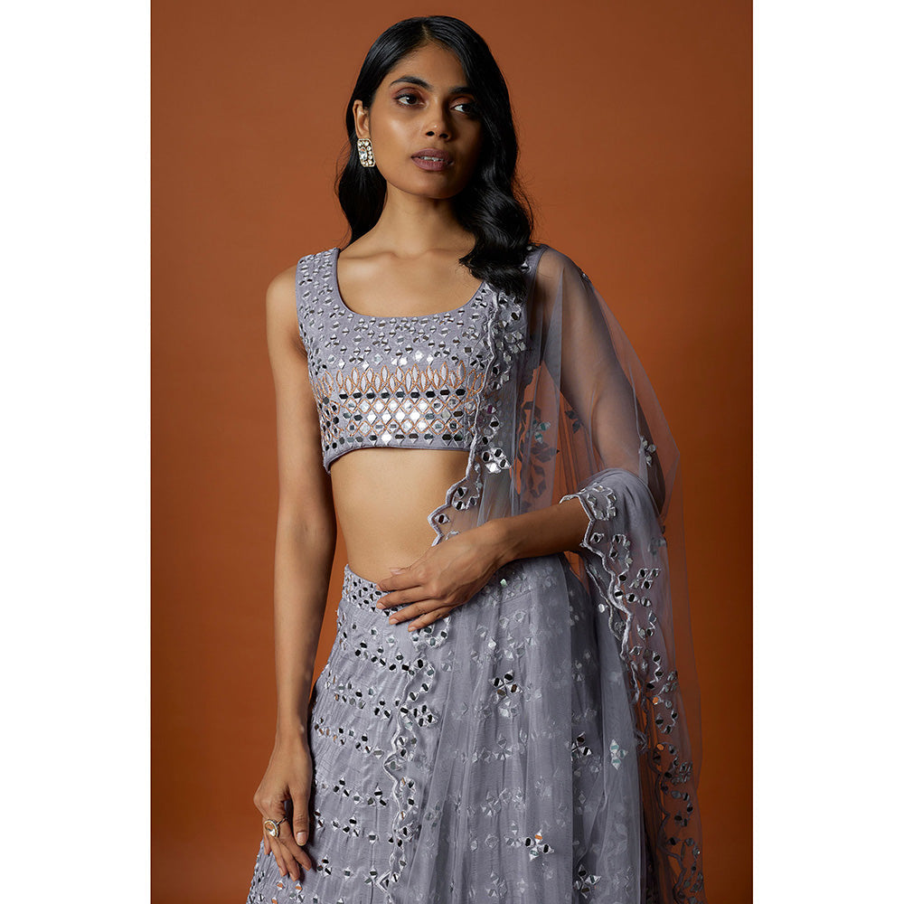 MEHAK MURPANA Lavender mirror Lehenga with Stitched Blouse And Dupatta (Set of 3)