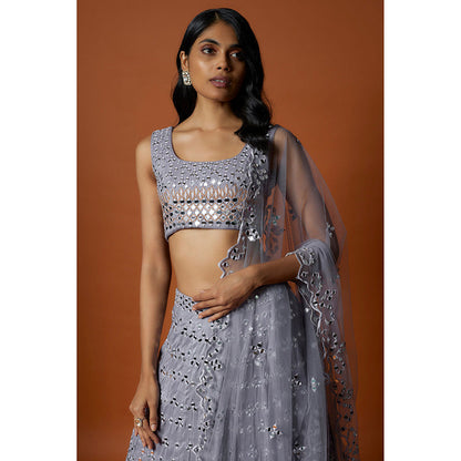 MEHAK MURPANA Lavender mirror Lehenga with Stitched Blouse And Dupatta (Set of 3)