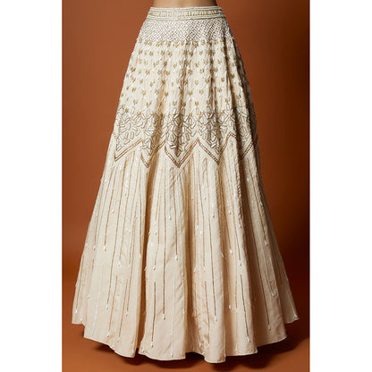 MEHAK MURPANA Ivory Embroidered Lehenga with Stitched Blouse And Dupatta (Set of 3)