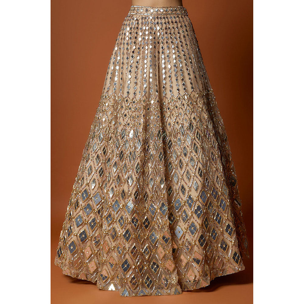 MEHAK MURPANA Gold Embroidered Lehenga with Stitched Blouse And Dupatta (Set of 3)