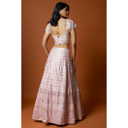 MEHAK MURPANA Baby Pink Embroidered Lehenga with Stitched Blouse And Dupatta (Set of 3)