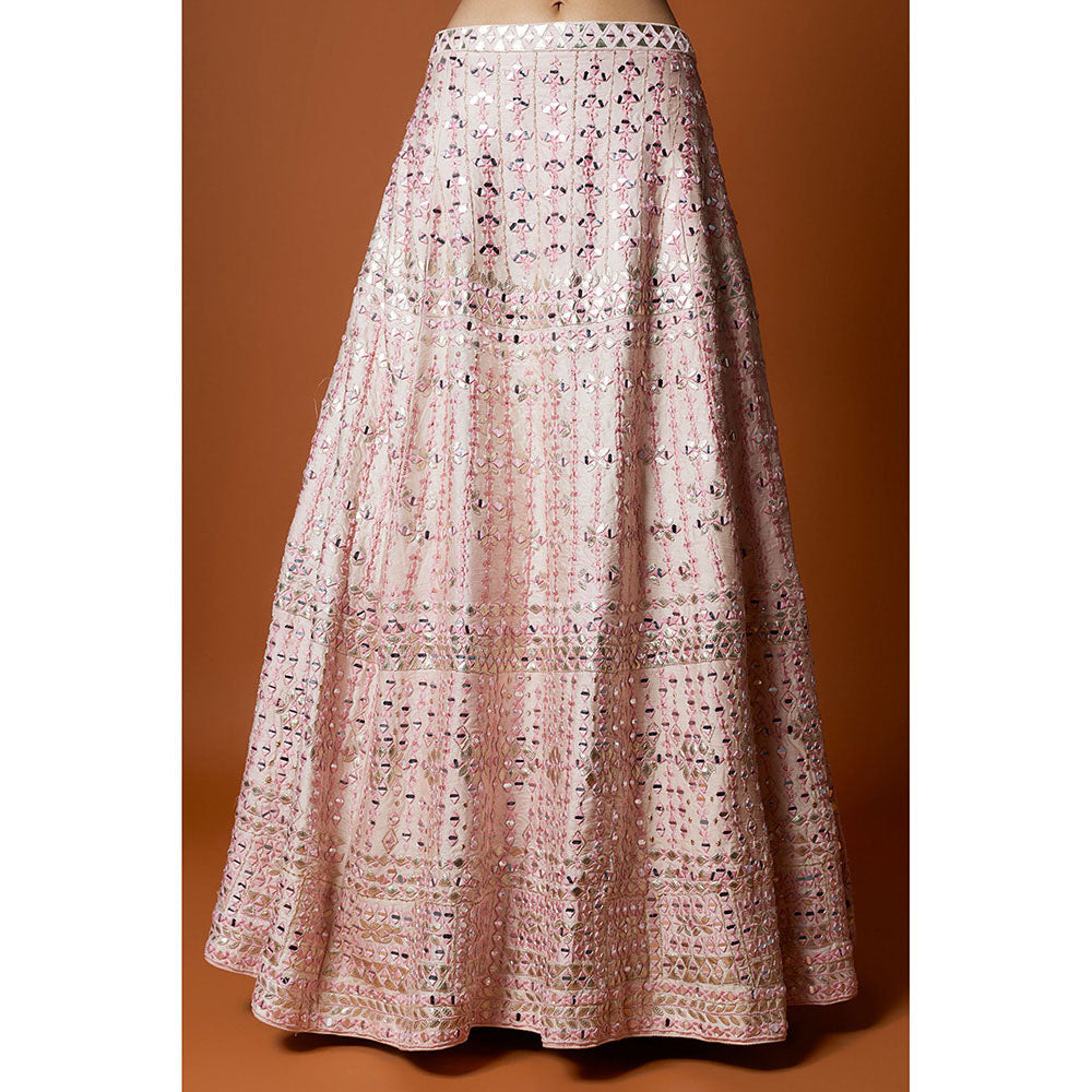 MEHAK MURPANA Baby Pink Embroidered Lehenga with Stitched Blouse And Dupatta (Set of 3)