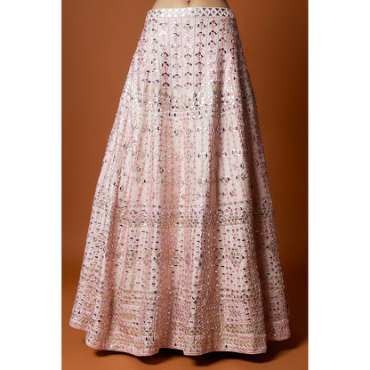 MEHAK MURPANA Baby Pink Embroidered Lehenga with Stitched Blouse And Dupatta (Set of 3)