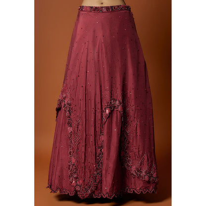 MEHAK MURPANA Red Embroidered Lehenga with Stitched Blouse And Dupatta (Set of 3)