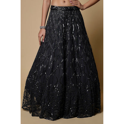 MEHAK MURPANA Black Embroidered Lehenga with Stitched Blouse And Dupatta (Set of 3)