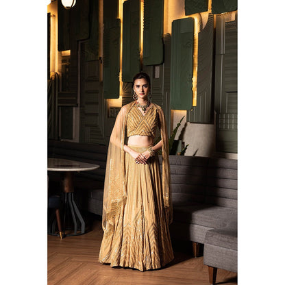 Midushi Bajoria Gold Heavy Georgette Lehenga with Hand Embroidery Blouse & Dupatta (Set of 3)