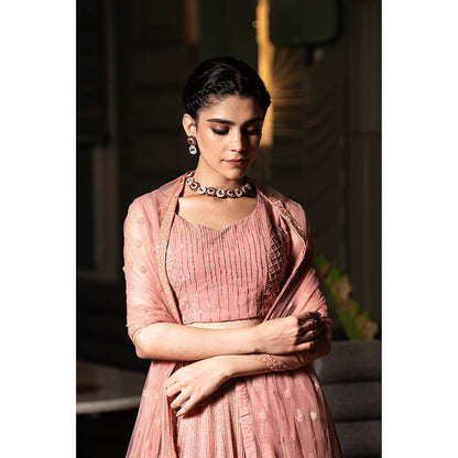 Midushi Bajoria Pink Georgette Lehenga with Hand Embroidery Blouse & Dupatta (Set of 3)