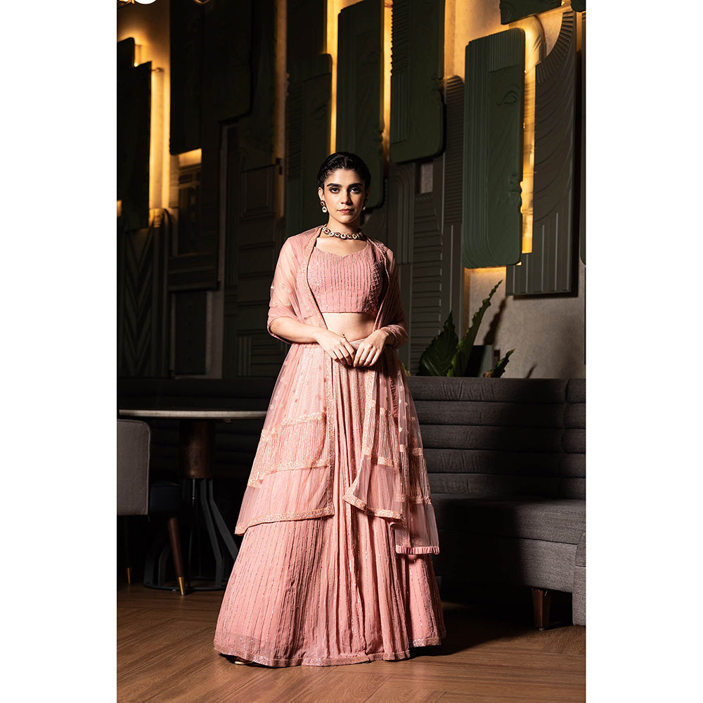 Midushi Bajoria Pink Georgette Lehenga with Hand Embroidery Blouse & Dupatta (Set of 3)