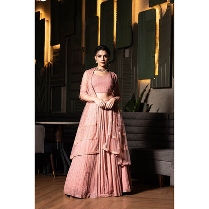 Midushi Bajoria Pink Georgette Lehenga with Hand Embroidery Blouse & Dupatta (Set of 3)
