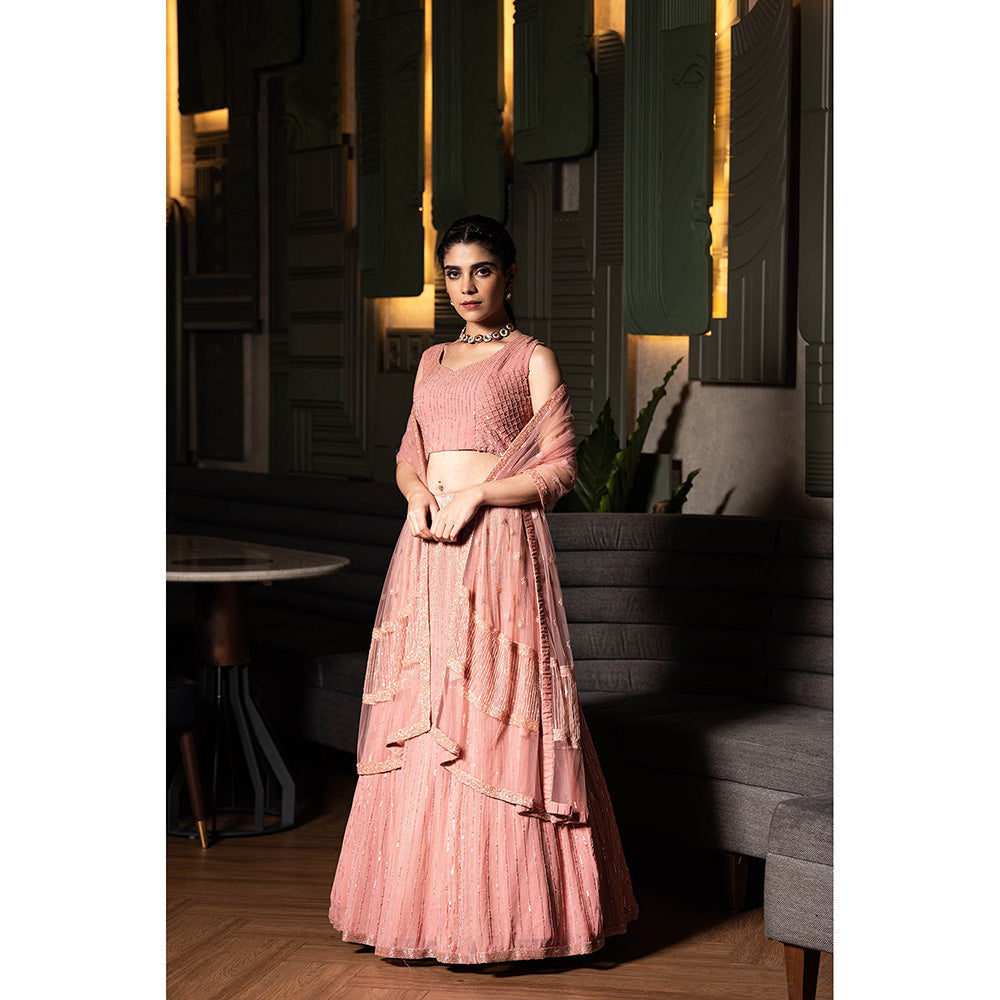 Midushi Bajoria Pink Georgette Lehenga with Hand Embroidery Blouse & Dupatta (Set of 3)