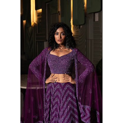 Midushi Bajoria Purple Georgette Lehenga with Hand Embroidery Blouse & Dupatta (Set of 3)