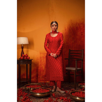 Midushi Bajoria Red Shubh Kurta with Pant & Dupatta (Set of 3)